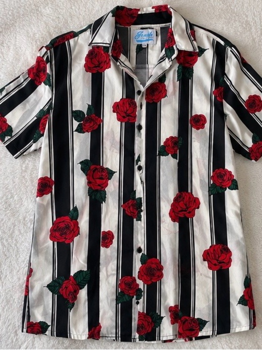 Fresh Prints of Bel-Air Red Rose Striped Button-Down Shirt M
